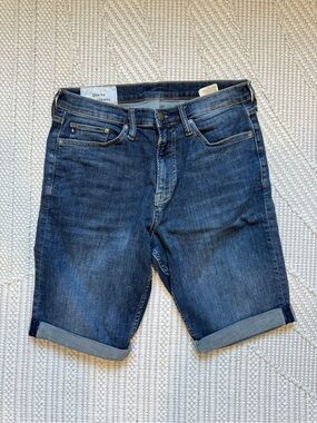 H&M Men's Dark Blue Rolled Hem Denim Shorts